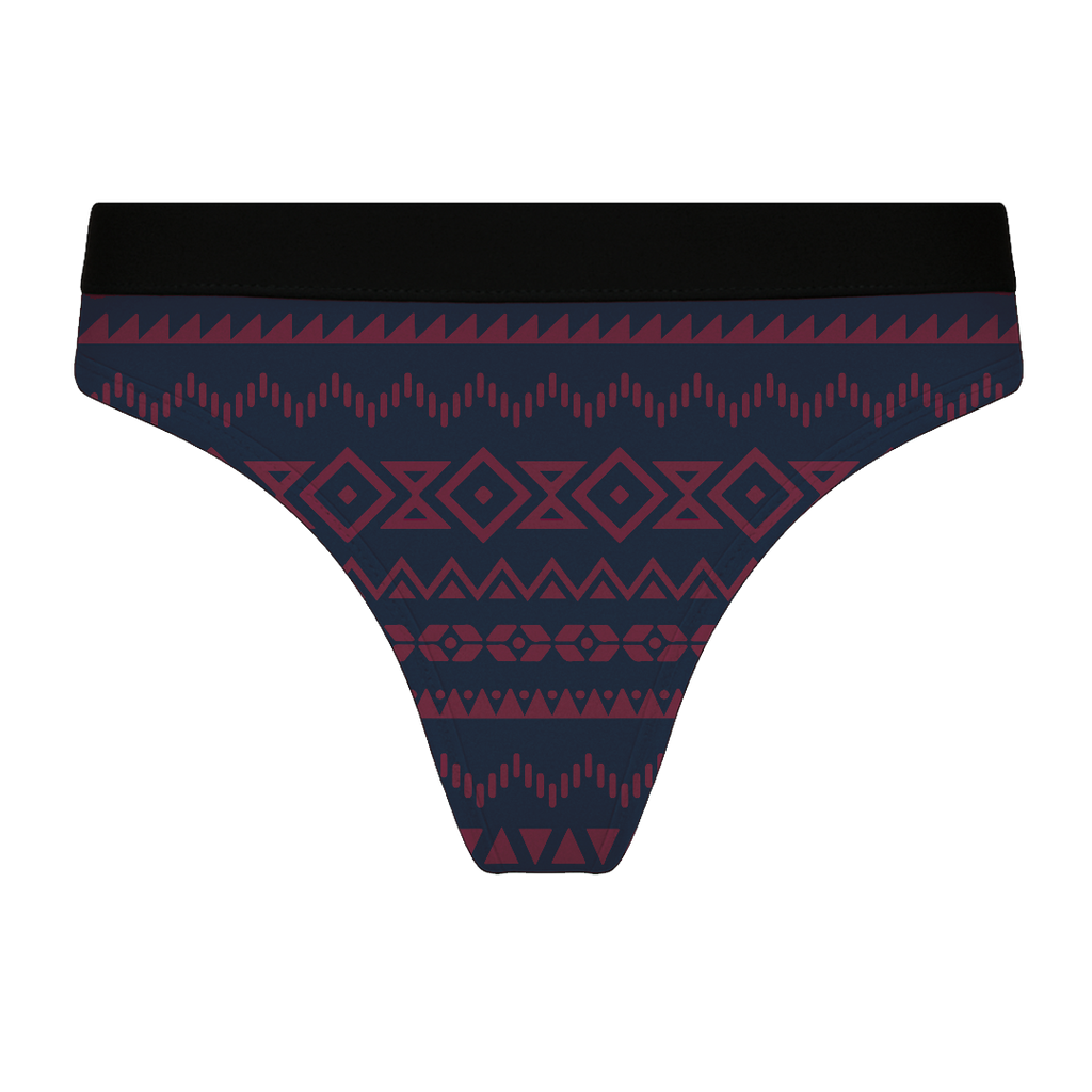 1119-084 | Brazilian Slip mit Gummibund - Tibetrot/Navy ´Geometrisch´