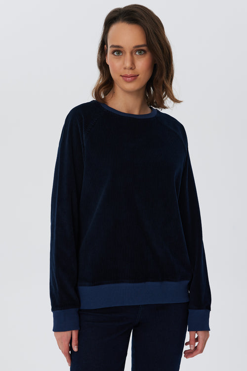 1278-045 | Women Corduroy Sweatshirt - Night Blue