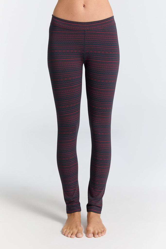1611-084 | Damen Leggings Baumwolljersey - Geometrisch Navy-Tibetrot