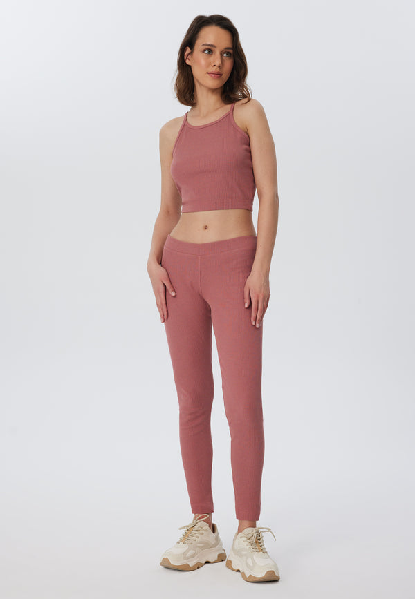 1613-072 | Women Ribbed Leggings - Withered Rose
