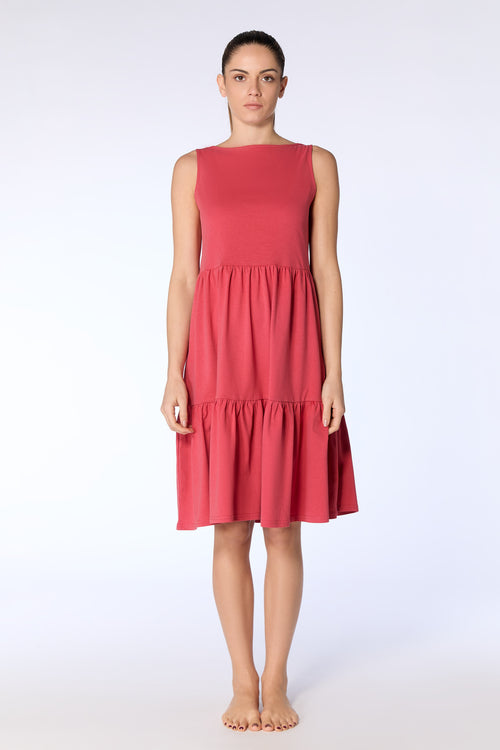 1733-135 | Ruffled Dress – Cardinal Red
