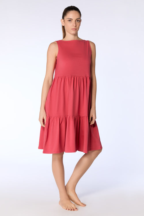 1733-135 | Ruffled Dress – Cardinal Red