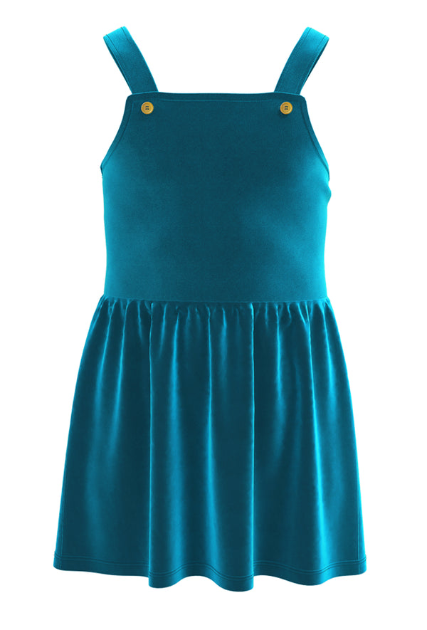 2625 OB |  Kids Velour Dress  - Ocean Blue