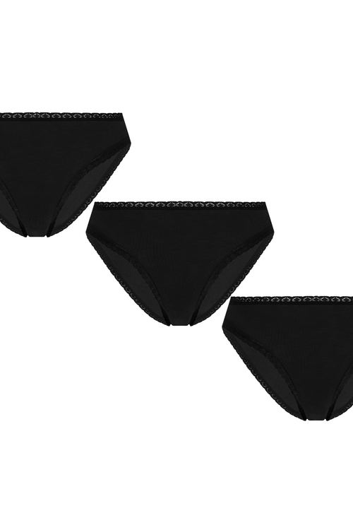 3P1111-02 | Damenslip mit Spitze - Schwarz 3er Pack