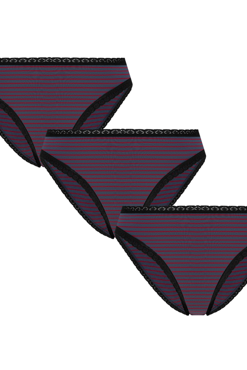 3P1111-056 | Damenslip mit Spitze - Indigo-Rot 3er Pack