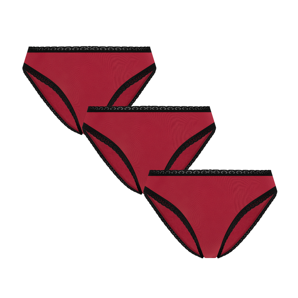3P1111-079 | Damenslip mit Spitze - Tibetrot 3er Pack