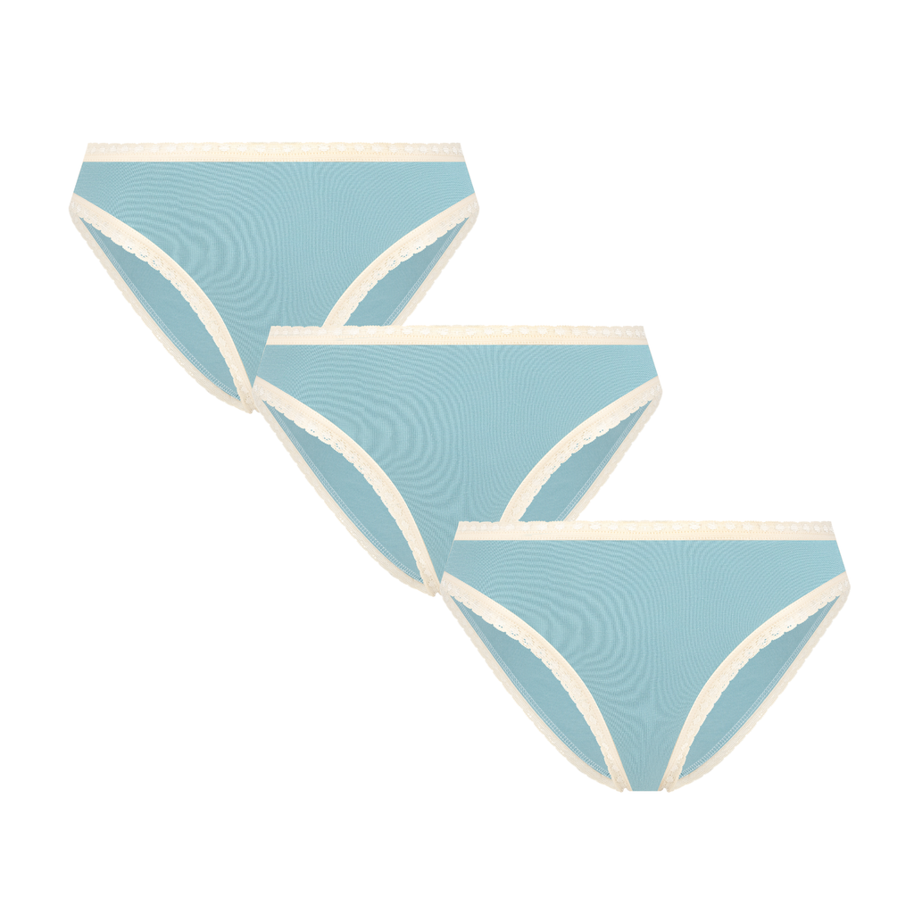 3P1111-085 | Damenslip mit Spitze - Graublau 3er Pack