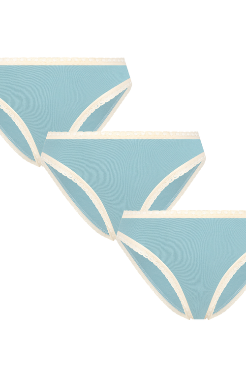 3P1111-085 | Damenslip mit Spitze - Graublau 3er Pack