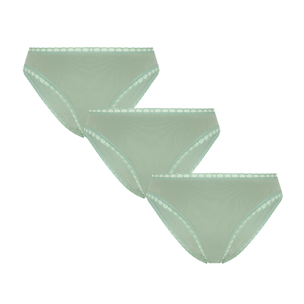 3P1111-109 | Damenslip mit Spitze - Eisberggrün 3er Pack