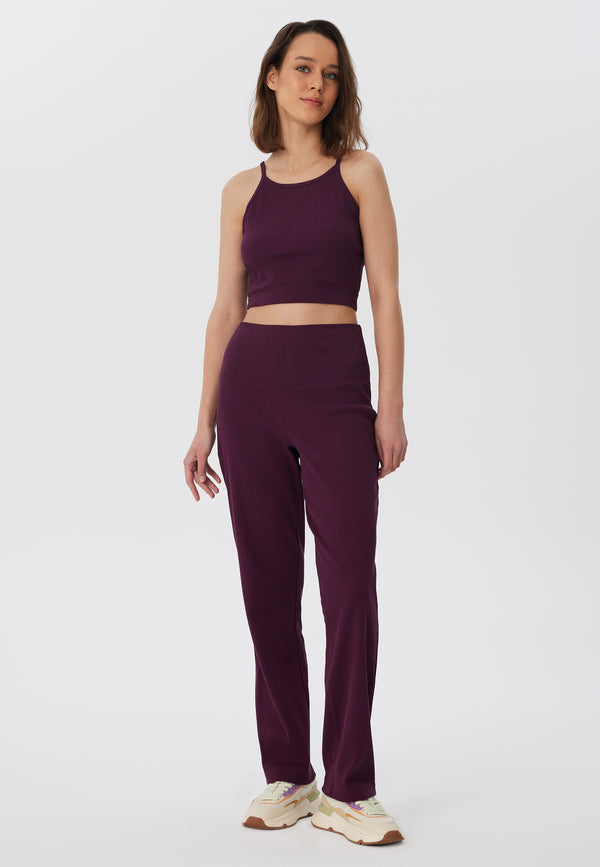 4071-028 | Women Ribbed Trousers- Eggplant