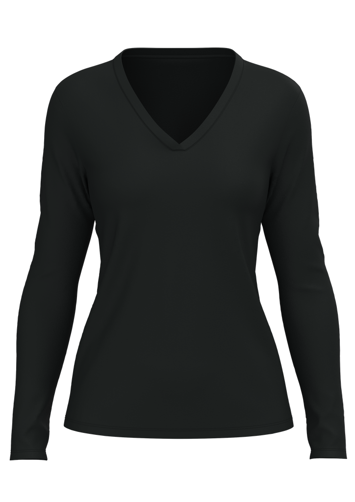 4413-021 | Damen V-Neck Langarmshirt - Schwarz