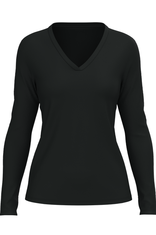 4413-021 | Damen V-Neck Langarmshirt - Schwarz