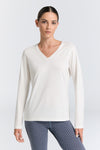 4413-022 | Damen V-Neck Langarmshirt - Naturweiß