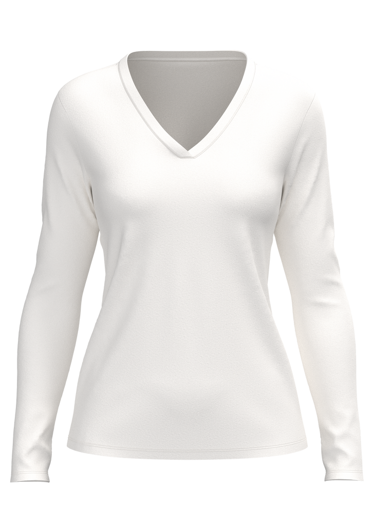 4413-022 | Damen V-Neck Langarmshirt - Naturweiß