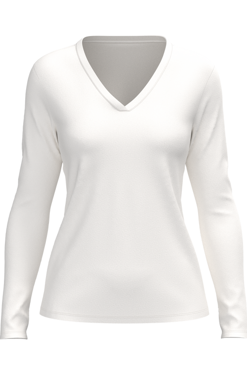 4413-022 | Damen V-Neck Langarmshirt - Naturweiß