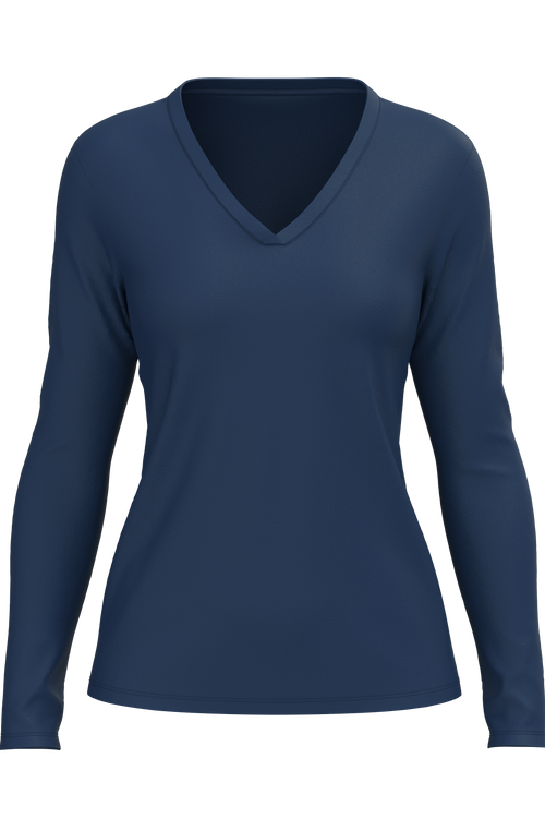 4413-048 | Damen V-Neck Langarmshirt - Navy