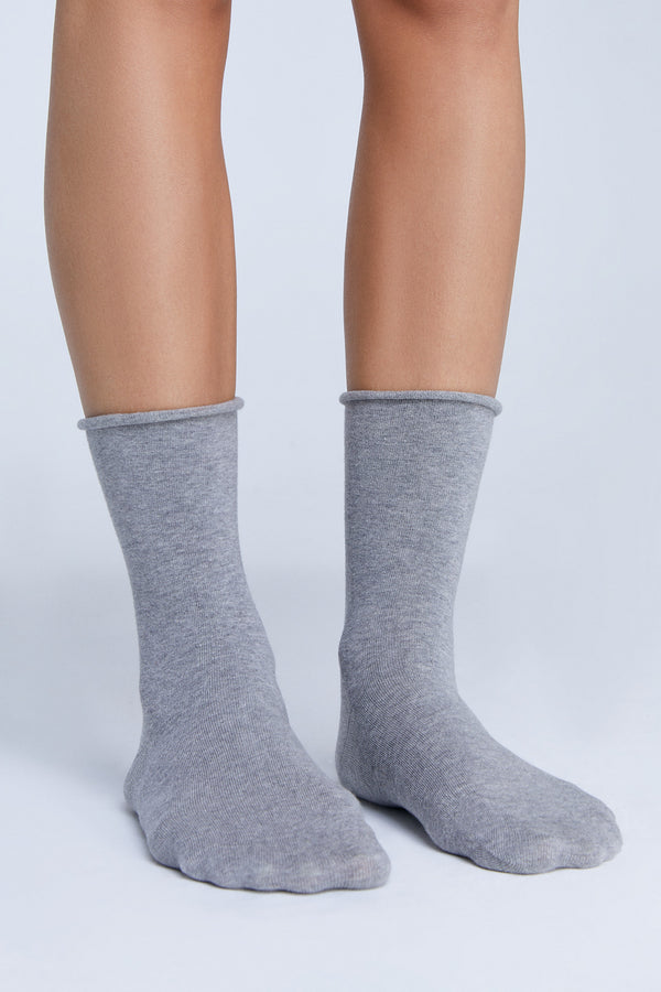9502 | Socks with rolled cuffs - Gray Melange (6-pack)
