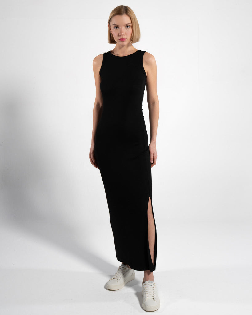 ÄRMELLOSES MAXIKLEID | SCHWARZ