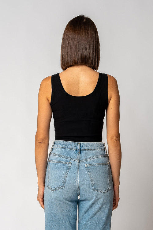 DAMEN GERIPPTES CROPPED TOP | SCHWARZ