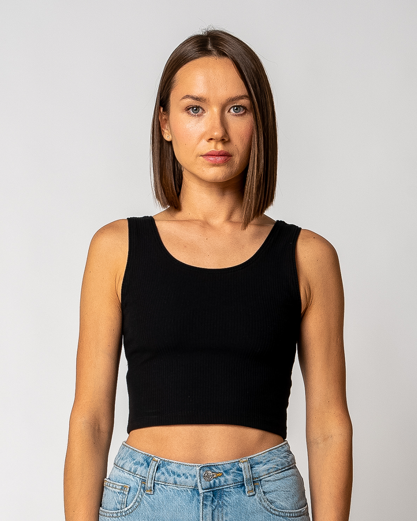 DAMEN GERIPPTES CROPPED TOP | SCHWARZ