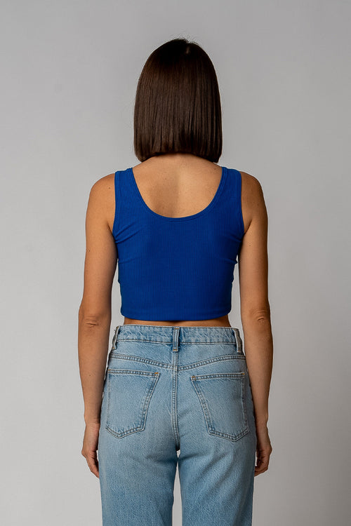 DAMEN GERIPPTES CROPPED TOP | KOBALTBLAU