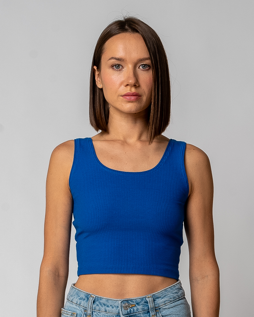 DAMEN GERIPPTES CROPPED TOP | KOBALTBLAU