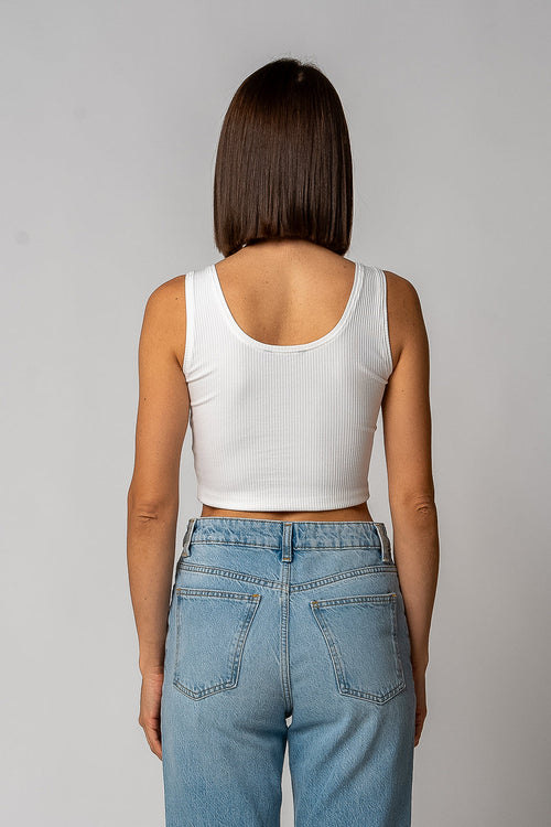 DAMEN GERIPPTES CROPPED TOP | WEISS