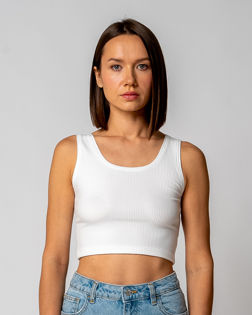 DAMEN GERIPPTES CROPPED TOP | WEISS