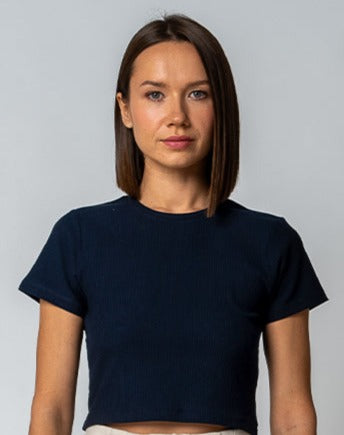 DAMEN GERIPPTES CROPPED T-SHIRT | NAVY