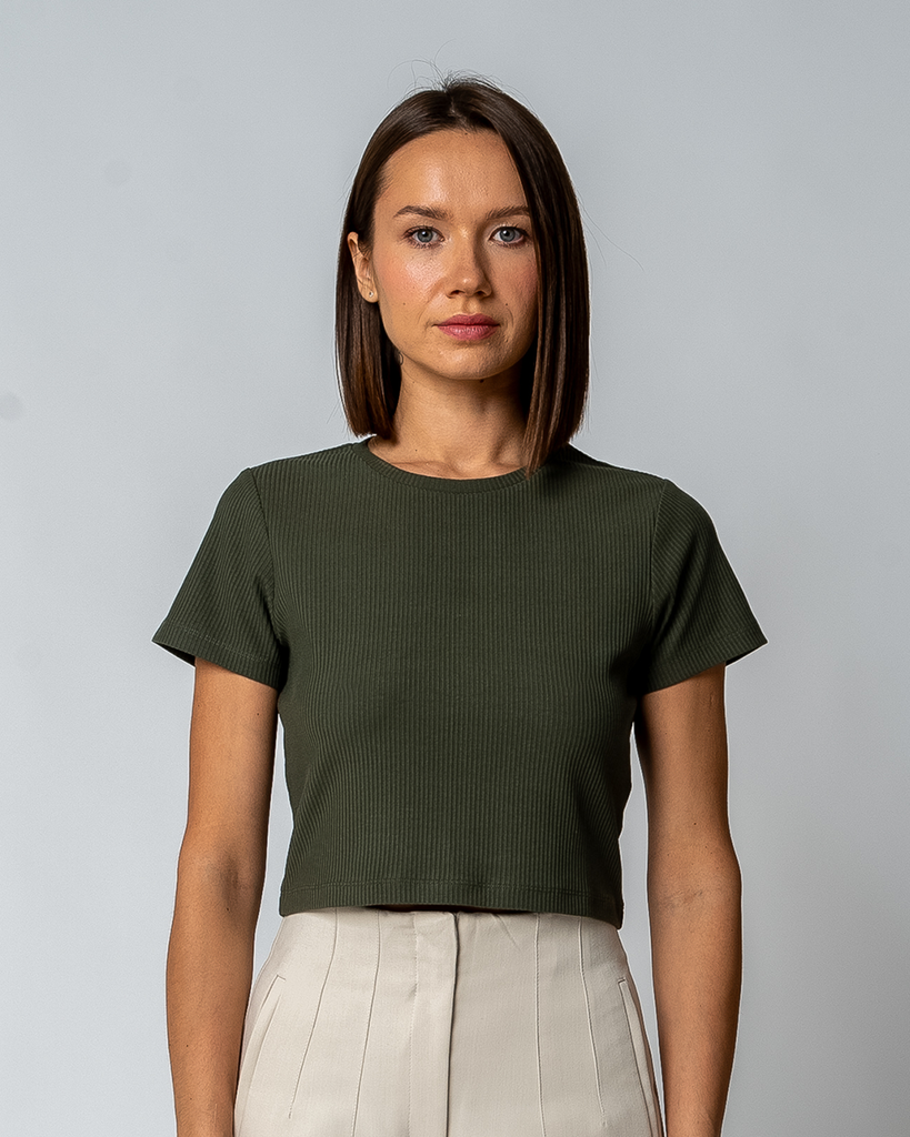 DAMEN GERIPPTES CROPPED T-SHIRT | TRAUBENBLATT