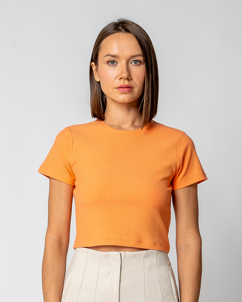 DAMEN GERIPPTES CROPPED T-SHIRT | PFIRSICHNEKTAR
