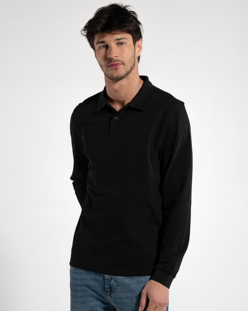 HERREN LANGARM POLOSHIRT | SCHWARZ