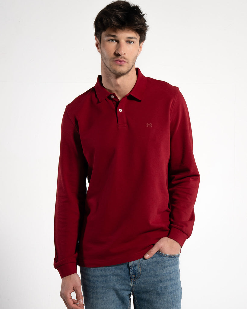 HERREN LANGARM POLOSHIRT| BORDEAUX