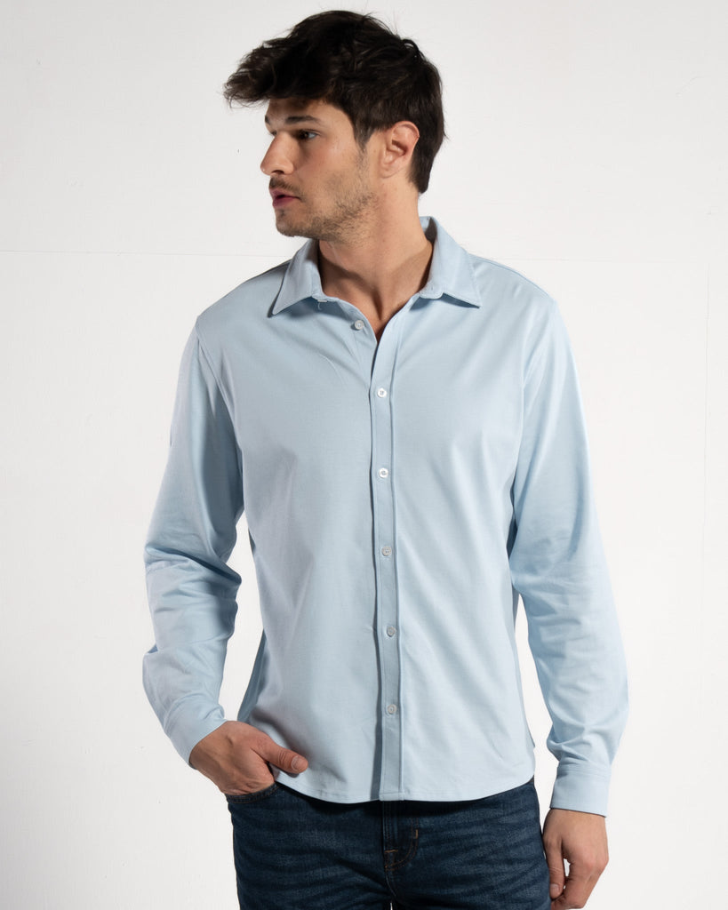 HERREN PIQUÉ-LANGARMHEMD | HIMMELBLAU