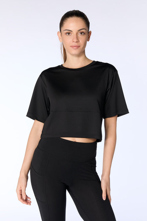 T1116-01 | Women's Cropped Shirt – Black