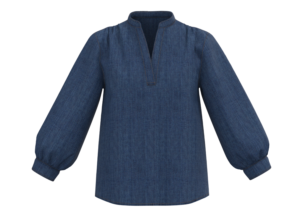 WA1122-229 | Women's Blouse with Balloon Sleeves - Deep Blue