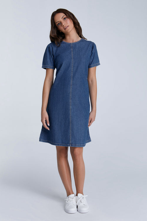WA7022-311 | Women's Denim Dress - Crystal Blue 
