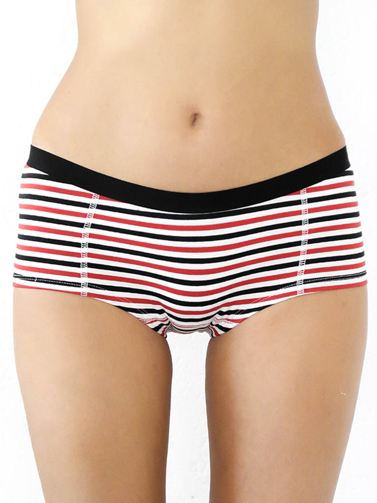 1142-09 | Women Boyshorts - Off-White-Red-Black