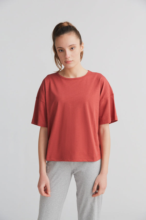1220-052 | Women Flammé loose-fit T-Shirt - Terracotta