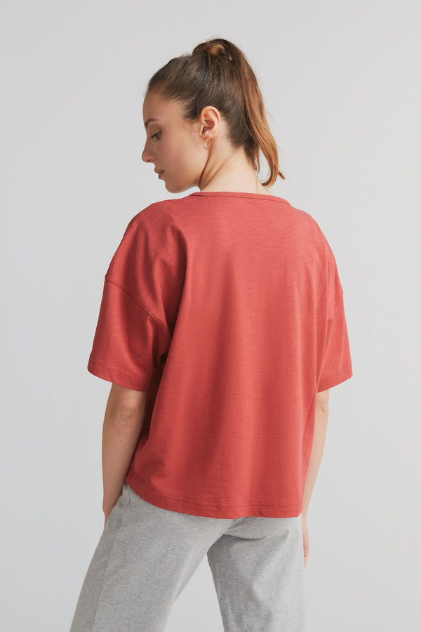 1220-052 | Damen Flammé lockeres T-Shirt - Terracotta