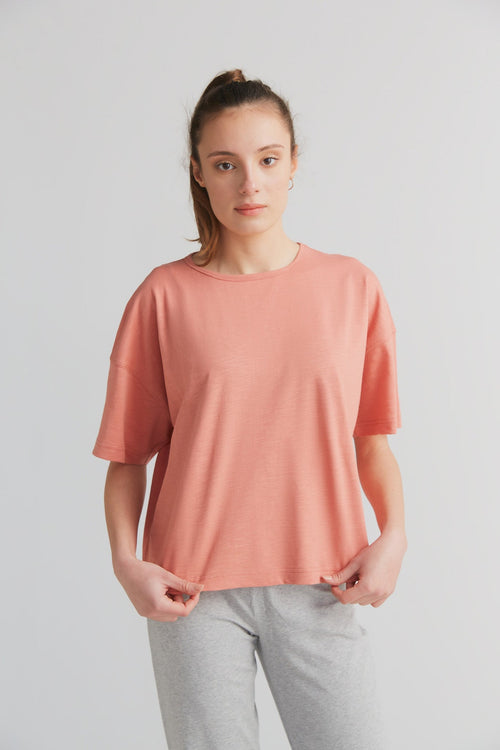 1220-053 | Women Flammé loose-fit T-Shirt - Salmon Pink