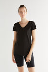 1223-021 | Damen Flammé V-Neck T-Shirt - Schwarz