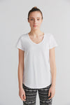 1223-022 | Damen Flammé V-Neck T-Shirt - Naturweiss