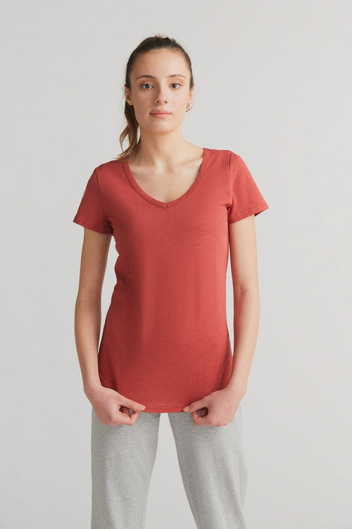 1223-052 | Women Flammé V-Neck T-Shirt - Terracotta