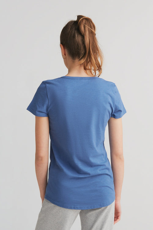 1223-054 | Women Flammé V-Neck T-Shirt - Enzianblau