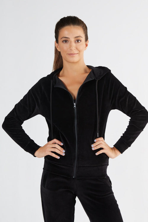 1271-01 | Women Velvet Hooded Jacket - Black
