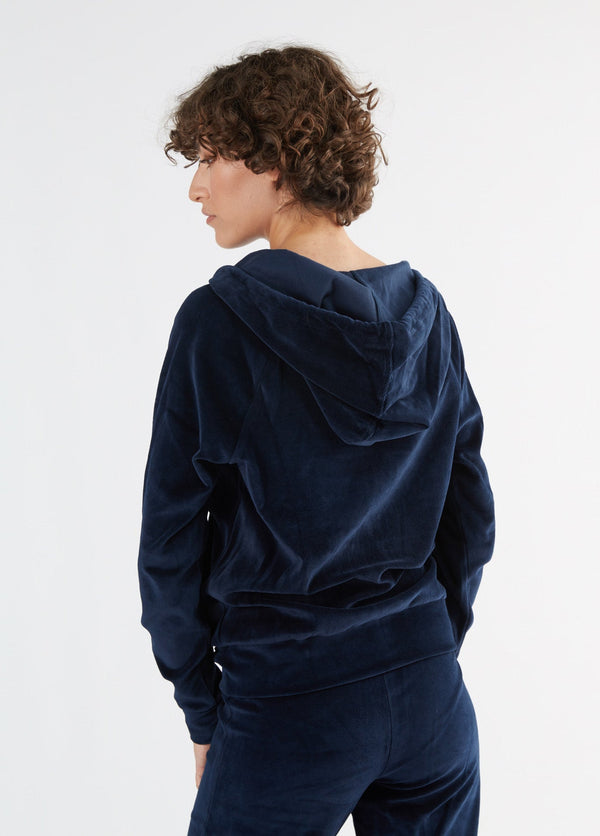 1271-02 | Women Velvet Hooded Jacket - Night blue