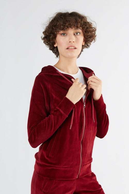 1271-03 | Women Velvet Hooded Jacket - Bordeaux