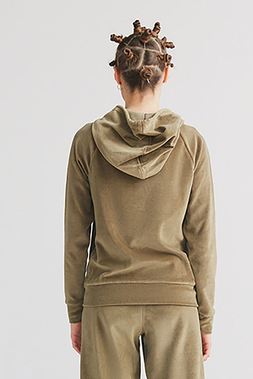 1271-041 | Women Velvet Hooded Jacket - Olive