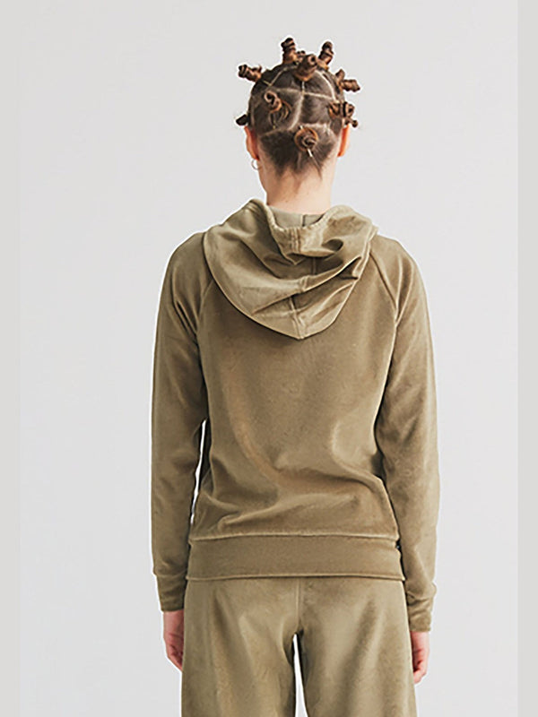1271-041 | Women Velvet Hooded Jacket - Olive